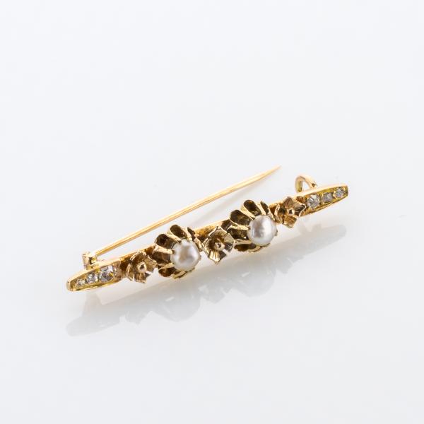 Antike Brosche aus 585er Gold mit Perlen und Diamanten
