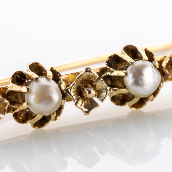 Antike Brosche aus 585er Gold mit Perlen und Diamanten