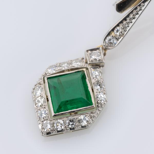 3ct Emerald and 1ct Diamond Earrings in 14K White Gold