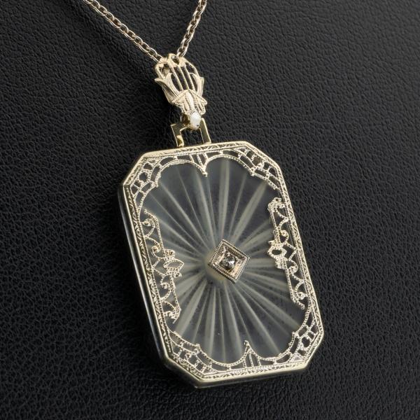 Art Deco Anhänger aus 585er Weißgold mit Brillant