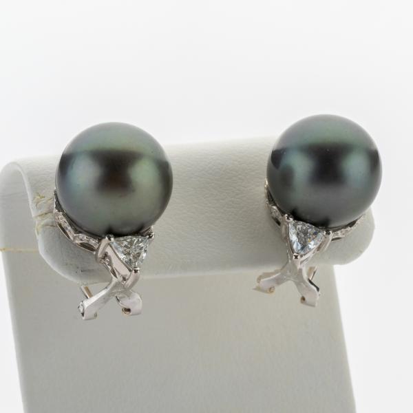 18k white gold earrings with Tahitian pearls and 1.0ct diamonds