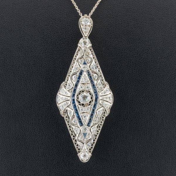 Art Deco Anhänger aus 585er Gold mit Brillanten und Saphiren