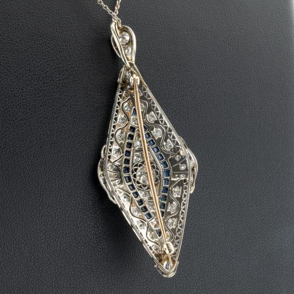 Art Deco Anhänger aus 585er Gold mit Brillanten und Saphiren