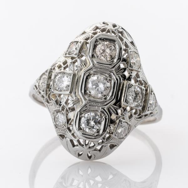 Art Deco Ring aus 585er Weißgold mit 0.80ct Brillanten