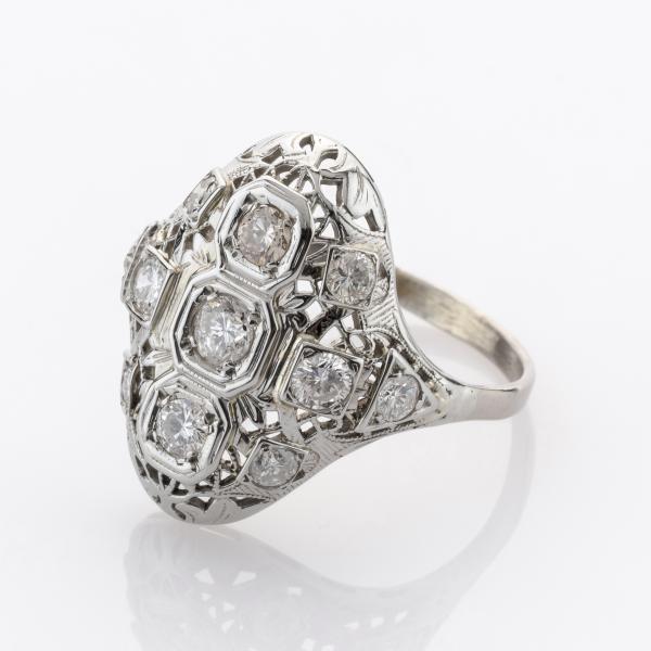 Art Deco Ring aus 585er Weißgold mit 0.80ct Brillanten
