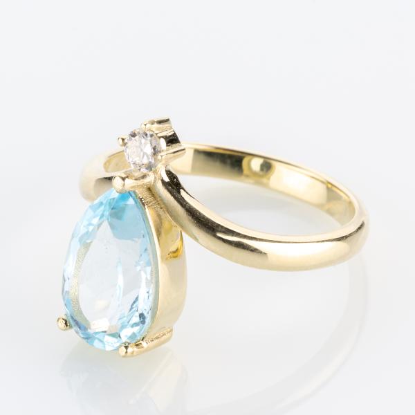 Damenring 585er Gold mit 3.39ct Topas und 0.10ct Brillant