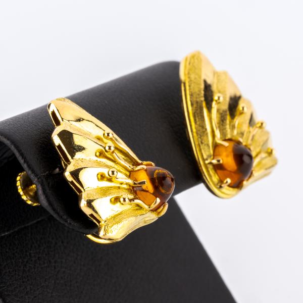 Art Deco earrings 18k gold with 1.60ct citrines