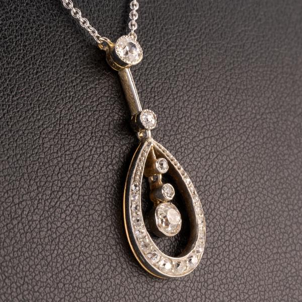 Art Nouveau necklace 14k gold with 0.70ct diamonds