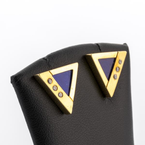 14k gold earstuds with lapis lazuli and 0.12ct diamonds