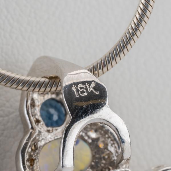 4 Opal, 1.6ct Sapphire and 0.8ct Diamond Pendant in 18K White Gold