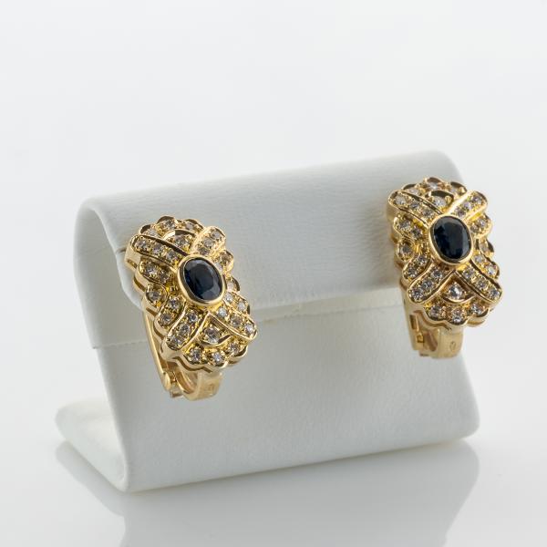 Vintage 14k gold earrings with 0.30ct sapphires and 1.12ct diamonds