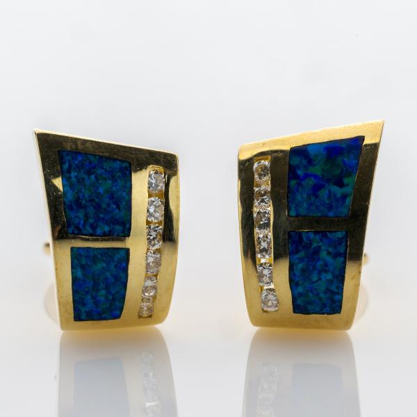 14k gold ear studs with opals and 0.24ct diamonds