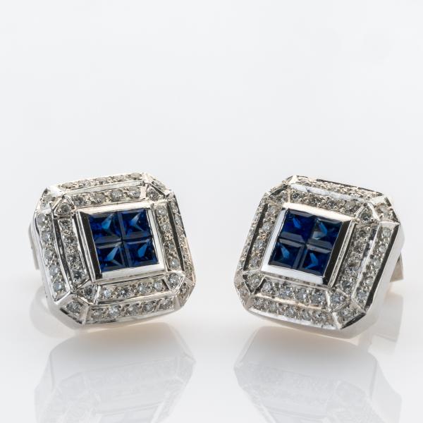 18k white gold ear studs with 0.40ct sapphires and 0.80ct diamonds