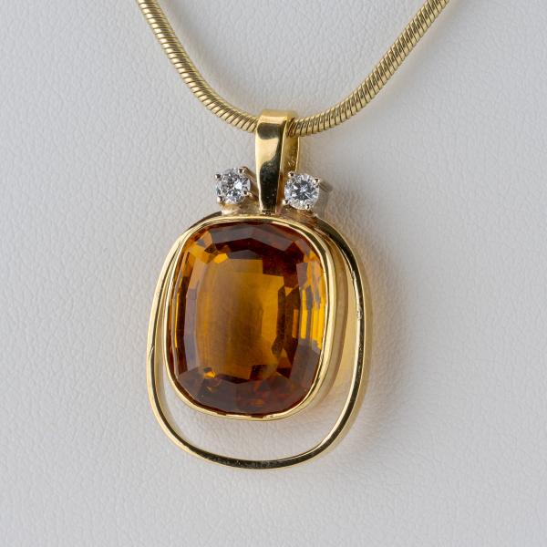 11 Carat Citrine and 0.20 Carat Diamond Pendant in 14k Yellow Gold
