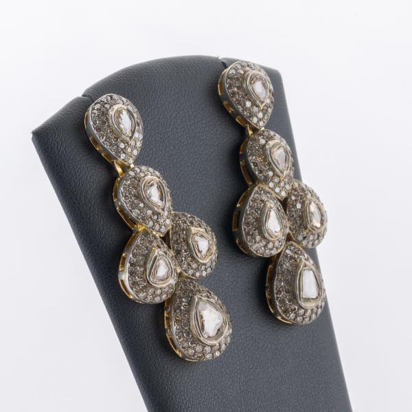 Antique earrings 14k gold + silver with 2.40ct diamonds