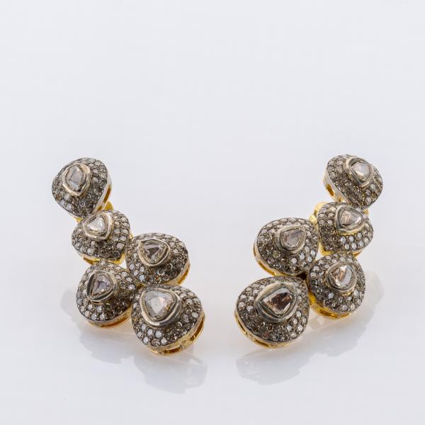 Antique earrings 14k gold + silver with 2.40ct diamonds