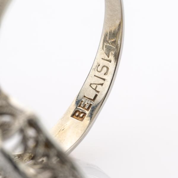 Art Deco Ring aus 585er Weißgold mit Brillant und Smaragden