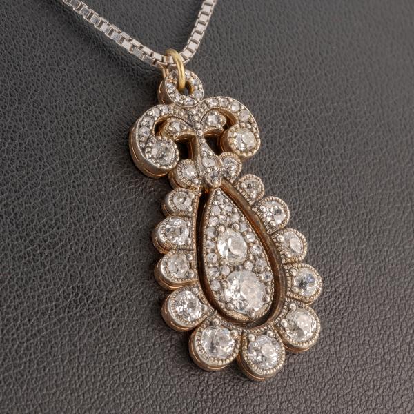 Pendant 14k gold + silver with 2.20ct diamonds