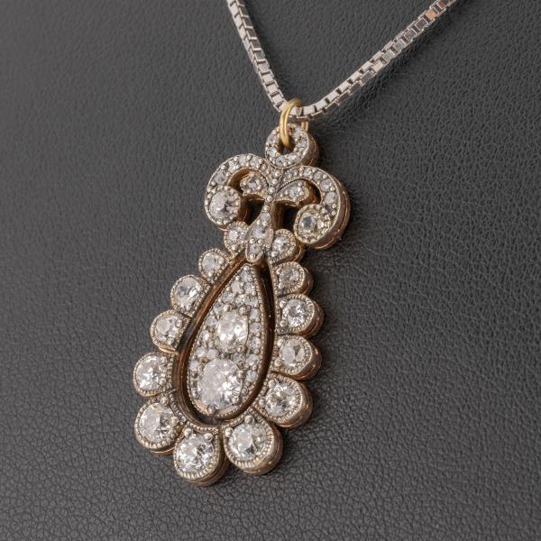 Pendant 14k gold + silver with 2.20ct diamonds