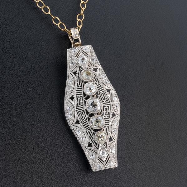 Art Deco Anhänger (Platin) mit Diamanten