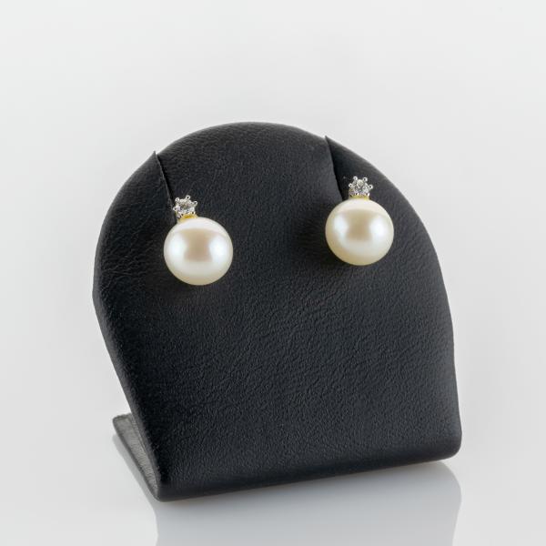 Pearl and 0.04 ct Diamond Stud Earrings in 14k White Gold