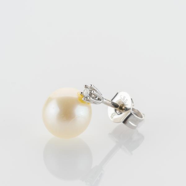 Pearl and 0.04 ct Diamond Stud Earrings in 14k White Gold