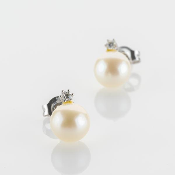 Pearl and 0.04 ct Diamond Stud Earrings in 14k White Gold