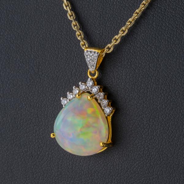 Opal and 0.25 ct Diamond Pendant in 14K Yellow Gold