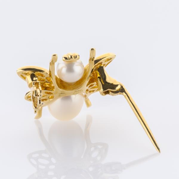 Vintage 18K Gold Insect Brooch with Pearls and Diamond