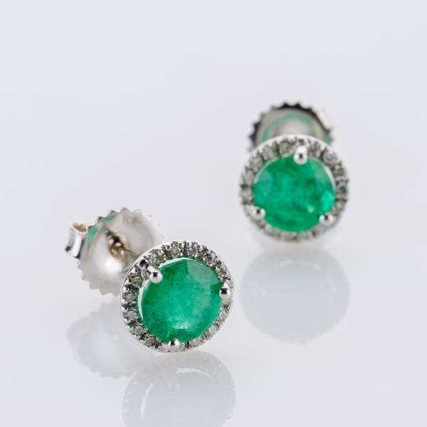 1.6 ct Emerald and 0.30 ct Diamond Earrings in 14K White Gold