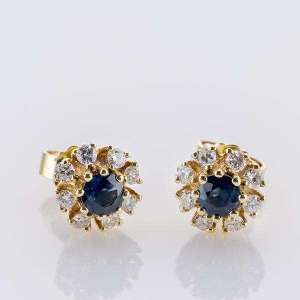 0.30 ct Sapphire and 0.32 ct Diamond Earrings in 585 Yellow Gold