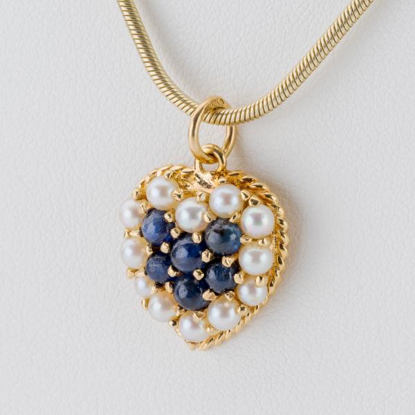 0.60 carat Sapphire and Pearl Pendant in 14K Yellow Gold