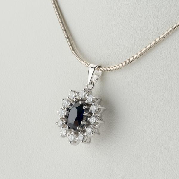1.63 ct Sapphire Pendant with 0.80ct diamonds in 14k White Gold