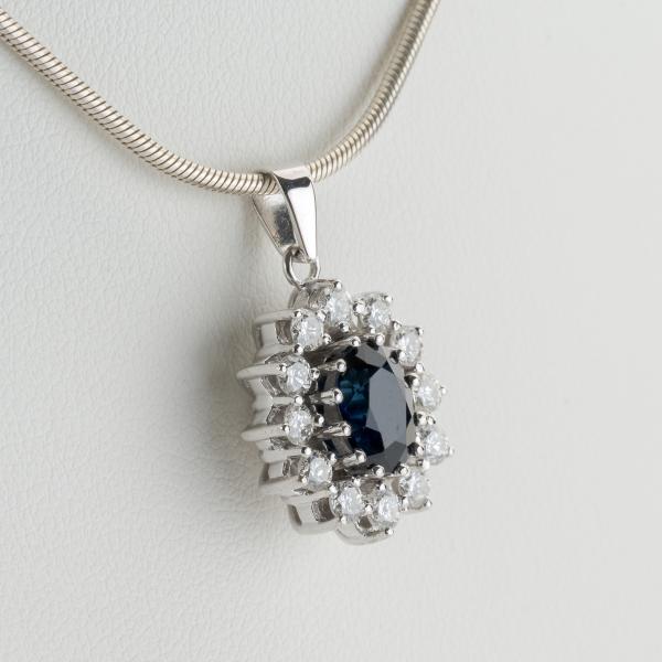 1.63 ct Sapphire Pendant with 0.80ct diamonds in 14k White Gold
