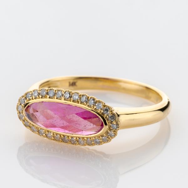 Clusterring mit 1.0ct Rubin und 0.30ct Brillanten in 585er Gelbgold