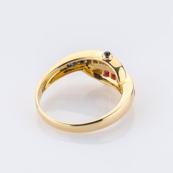 Ring aus 750er Gelbgold mit Rubinen, Saphiren und 0.04ct Diamanten